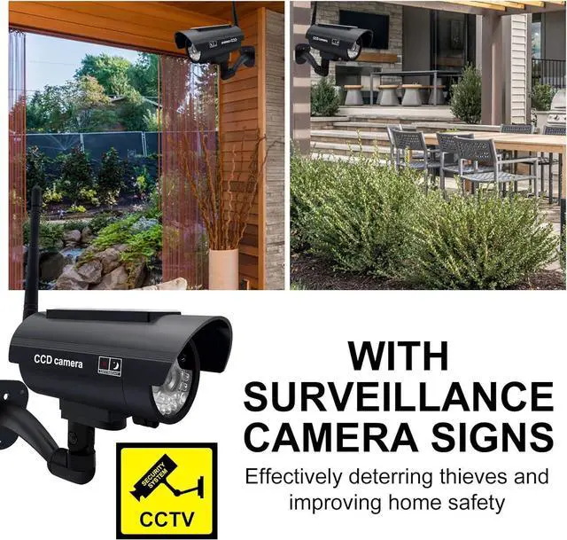 Alt view image 5 of 7 - Gadpiparty Fake Security Camera, Solar Powered Dummy Security Camera Simulated Surveillance System with Light Sensor and LED Light for Home and Businesses Security Indoor/Outdoor(4Pack, Black)