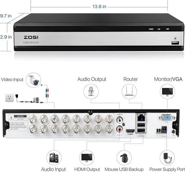 Alt view image 3 of 7 - Gadpiparty ZOSI 16CH 1080P Surveillance DVR System 16 Channel 2.0MP Security DVR and 8 Bullet Cameras, 4 Dome Cameras for Outdoor Indoor Security Supports Motion Detection Remote Access, 2TB Hard Dri
