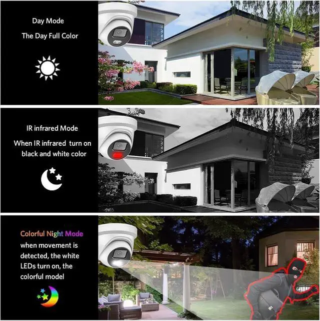 Alt view image 4 of 7 - Gadpiparty 8CH CCTV Security Camera System 4K POE NVR Kit Audio Waterproof Indoor Outdoor Dome IP Camera 8mp Color Night Camera Set(None,4CH NVR x 2PCS 2K)