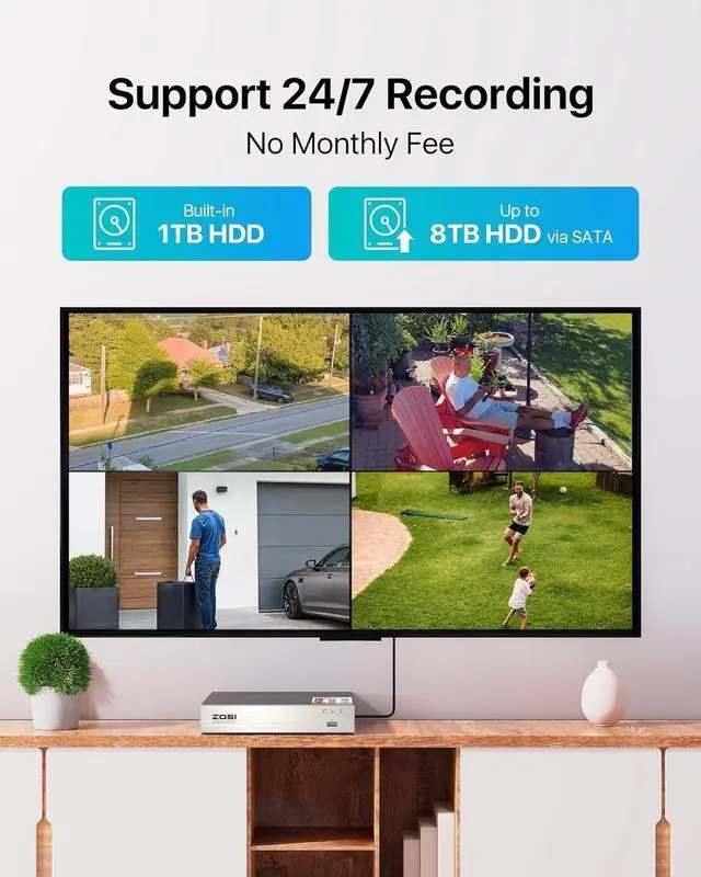 Alt view image 4 of 7 - Gadpiparty ZOSI 1080p Home Security Cameras System with AI Human/Vehicle Detection,H.265+ 8CH CCTV DVR and 4pcs 2.0MP 1920TVL Surveillance Cameras Indoor Outdoor,80ft Night Vision,Remote Access(No HD