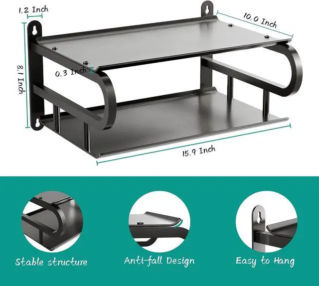 Alt view image 3 of 7 - 16" X 10" Floating Projector Shelf for Wall, WiFi Shelf with Cable Hole for TV Components|DVD Players|Games Consoles, Projector Wall Mount Shelf for Living Room,Bedroom,Office-Black
