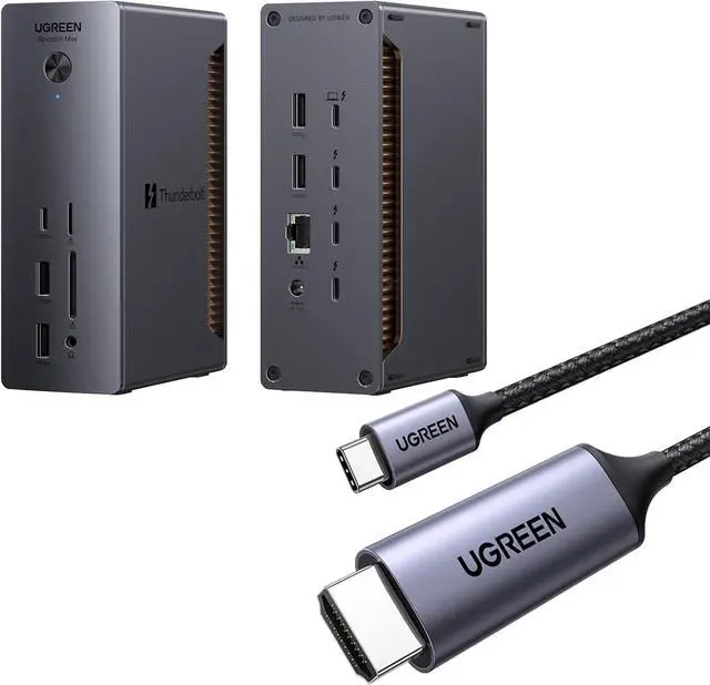 Main image of UGREEN Revodok Max Thunderbolt 5 Dock 13-in-1 120Gbps 8K & Dual 6K60Hz 140W Charging Bundle with USB C to HDMI Cable 4K@60Hz 6.6FT Thunderbolt 4/3 to HDMI for Home Office