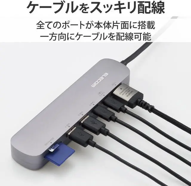 Alt view image 3 of 7 - Elecom DST-C20SV USB Type-C Hub Docking Station 7-in-1 Aluminum Body with Secure Stand, 2 USB-A, 1 HDMI, 2 x USB-C, SD+TF Card Slot, Silver