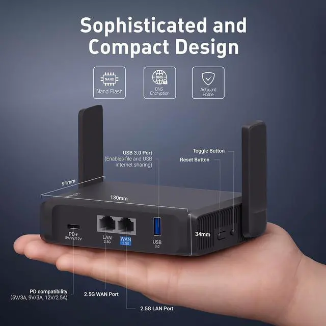 Alt view image 6 of 7 - GL.iNet GL-BE3600 (Slate 7) Portable WiFi Router, Dual-Band Travel Wi-Fi 7 Router, Long Range 2.5G Ethernet Wireless Router, WiFi Access Point, VPN Router for Business Trip/Hotel/Mobile/RV/Cruise