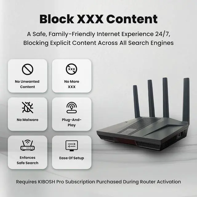 Alt view image 2 of 6 - Kibosh 3.0 Full Suite Internet Security & Parental Control WiFi 6 Router*, High-Speed Secure Router with VPN*, Family Safe Mobile for iOS/Android*, Dual-Layer Malware Protection, 2.5G WAN/LAN Ports