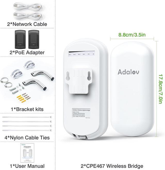 Alt view image 6 of 7 - CPE467 Wireless Bridge, 1.5KM Long Range 5.8GHz Outdoor Point-to-Point Wireless Bridges, IP65 Weatherproof PtP WiFi Bridge Ideal for Surveillance Cameras, Barn, Shop, Warehouse, and Starlink Network
