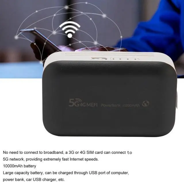 Alt view image 3 of 7 - Septpenta Wireless Network Router, 4G LTE USB Portable WiFi Router, 300Mbps Internet Speed, 10000mAh Battery, Unlocked 5G WiFi Hotspot Device for Parties, Business Trips, Outdoor Live Streaming