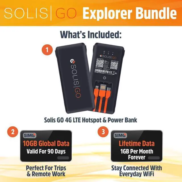 Alt view image 2 of 7 - Solis Go 4G Mobile Hotspot WiFi Power Bank with Built-in Cables for Travel in 140+ Countries, No SIM Card or Contract, Multi-Carrier Network, 10 Devices, 1GB/Month Lifetime + 10GB Global Data