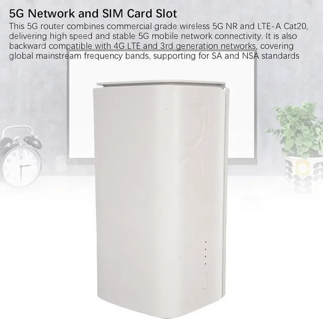 Alt view image 7 of 7 - 5G CPE Router with SIM Card Slot, WiFi 6 (802.11ax), 4x4 MU MIMO, NSA SA 5G Router Dual Band Cellular Modem for Home Office Indoor, Support 50+ Users (US Plug)