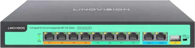 Main image of LINOVISION 8 Ports Full Gigabit PoE++ Switch, Built-in 120W Power with 4 BT 90W Ports & 4 at 30W Ports, Sufficient for All IEEE 802.3 af/at/bt Devices Including PTZ Cameras, Wireless AP, PoE Light...