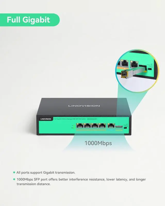 Alt view image 4 of 7 - LINOVISION 4 Ports Full Gigabit PoE++ Switch, Built-in 96W Power, All 4 Ports support BT 90W, Sufficient Power for all IEEE 802.3 af/at/bt PoE devices, including PTZ cameras, Wireless AP and PoE light
