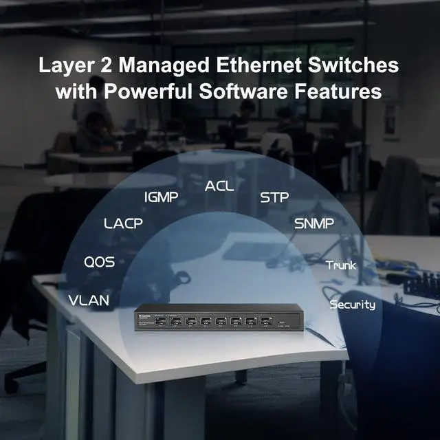 Alt view image 6 of 7 - MokerLink 8 Port 10Gbps SFP+ Managed Switch, Support 1G/2.5G/10G SFP Module, 160Gbps Bandwidth, Metal Fanless Web Managed Network Switch