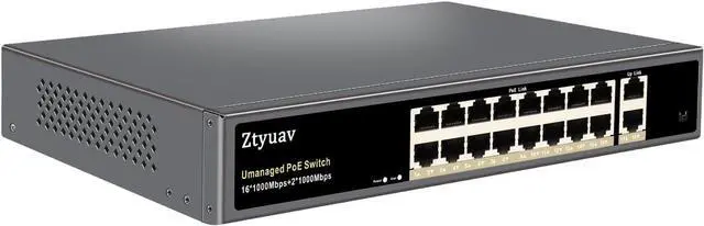 Main image of 18-Port Full Gigabit Unmanaged PoE Switch with 16 PoE+ Ports @250W, 2 Uplink Ports-IEEE802.3af/at Compliant, 6KV Lighting Protection, VLAN Mode, Fanless & Metal Plug & Play