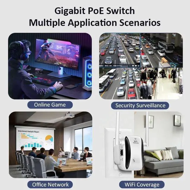 Alt view image 7 of 7 - 18-Port Full Gigabit Unmanaged PoE Switch with 16 PoE+ Ports @250W, 2 Uplink Ports-IEEE802.3af/at Compliant, 6KV Lighting Protection, VLAN Mode, Fanless & Metal Plug & Play