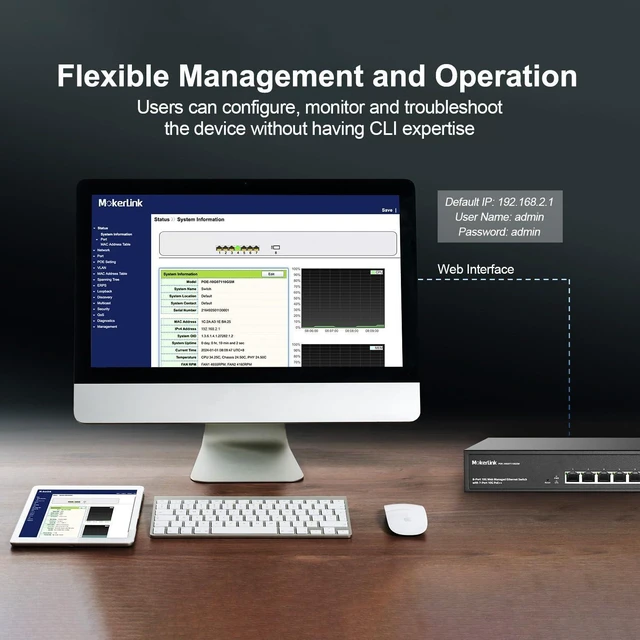 Alt view image 7 of 7 - MokerLink 8 Port 10 Gigabit PoE Web Managed Switch with 10G SFP+, 7 Port PoE++ IEEE802.3af/at/bt 260W, Managed Rack Mount Network Switch