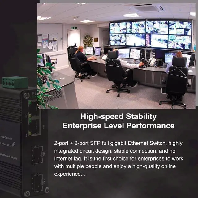 Alt view image 7 of 7 - 2-Port PoE Gigabit Ethernet Switch with Dual SFP Ports - Industrial-Grade Unmanaged Switch, 12~48VDC Input, 30W PoE+, DIN-Rail or Wall Mount, Rugged Metal Design