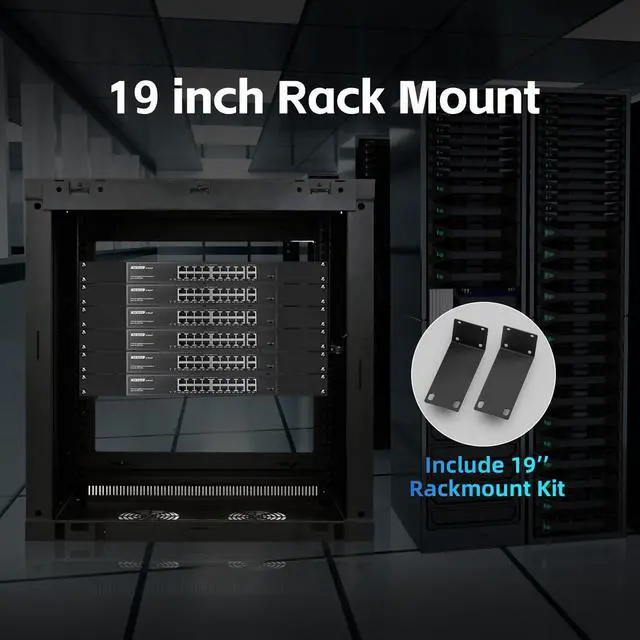 Alt view image 7 of 7 - YuLinca 18 Port Full Gigabit PoE Switch, 16 Ggiabit PoE+, 2 GE Uplink, IEEE802.3af/at Max 250W, Unmanaged Plug&Play Desktop Rackmount Ethernet Switch