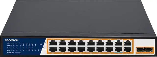 Main image of 20 Port Full Gigabit PoE Switch with 16 PoE+, 2 Uplink and 2 SFP Ports, IEEE 802.3af/at/bt, 10/100/1000Mbps, Unmanaged, 240W Built-in Power, Plug & Play, Rackmount, PoE++ Network Switch
