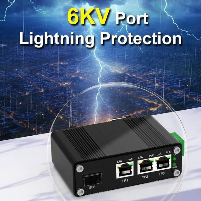 Alt view image 4 of 7 - 3 Ports PoE Gigabit Industrial Ethernet Switch PoE+ Fiber Switch with 100/1000M SFP IEEE 802.3at PoE Supporting Din-Rail 12~48V DC Input
