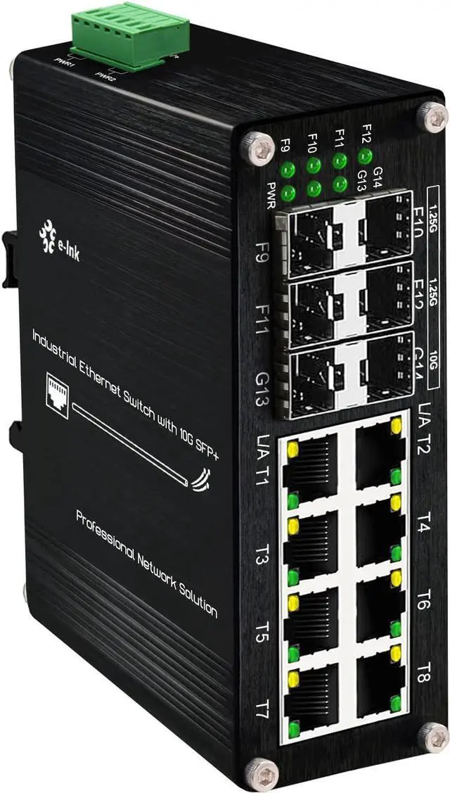 Main image of Centopto Industrial 14-Port Ethernet Switch - 8x RJ45 10/100/1000Mbps, 4x SFP, 2x 10G SFP+, DIN Rail Mount, Unmanaged, 10Gbps Fiber