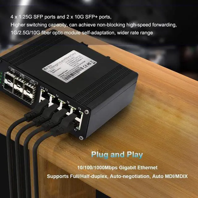 Alt view image 3 of 7 - Centopto Industrial 14-Port Ethernet Switch - 8x RJ45 10/100/1000Mbps, 4x SFP, 2x 10G SFP+, DIN Rail Mount, Unmanaged, 10Gbps Fiber