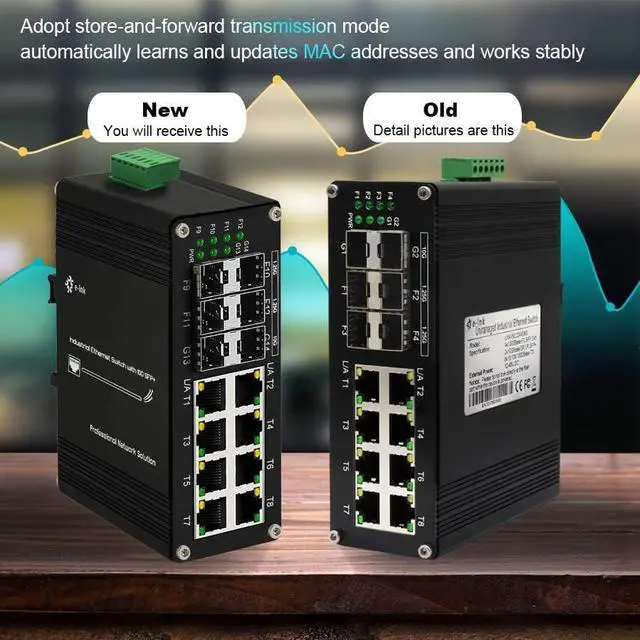 Alt view image 7 of 7 - Centopto Industrial 14-Port Ethernet Switch - 8x RJ45 10/100/1000Mbps, 4x SFP, 2x 10G SFP+, DIN Rail Mount, Unmanaged, 10Gbps Fiber