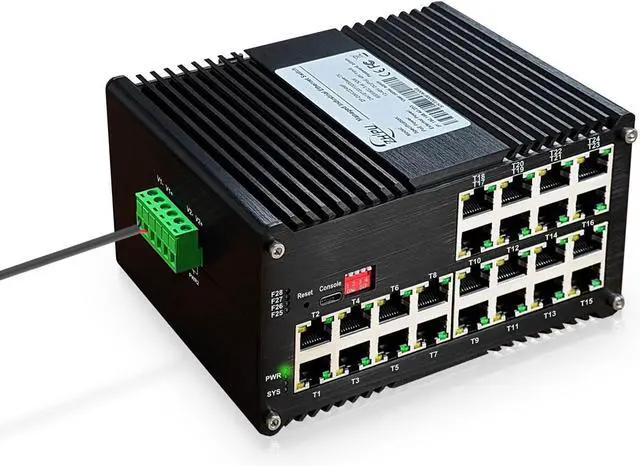 Main image of 24-Port Managed PoE Gigabit Industrial Ethernet Switch, 2-LayerLightning Protection 4KV, IP40, -40°C to 80°C (-40°F to 176°F) OperatingPlug&Play,Support CLI, Web, DHCP Server/Client
