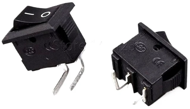 Alt view image 2 of 4 - 100Pcs 10 * 15mm Right Bent 2Pin Curved Needle Black Rocker Switch 3A 250V 6A 125VAC KCD11 2Pin Snap-in On Off Push Button Switch