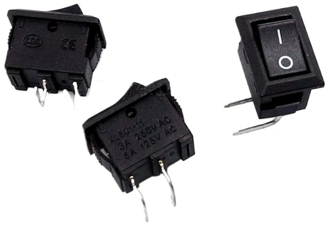 Alt view image 4 of 4 - 100Pcs 10 * 15mm Right Bent 2Pin Curved Needle Black Rocker Switch 3A 250V 6A 125VAC KCD11 2Pin Snap-in On Off Push Button Switch