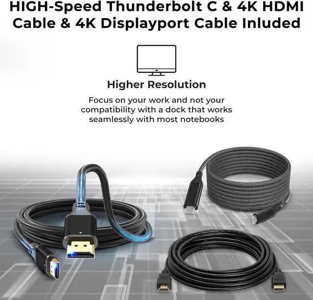 Alt view image 6 of 7 - 40B00135US Lenovo Thinkpad Docking Station USB C - 1 Year Warranty, Supports 4K Display, Thunderbolt 4 Dock with 135W Adapter, HDMI, DisplayPort, Thunderbolt Cables & Cloth - Lenovo Docking Station