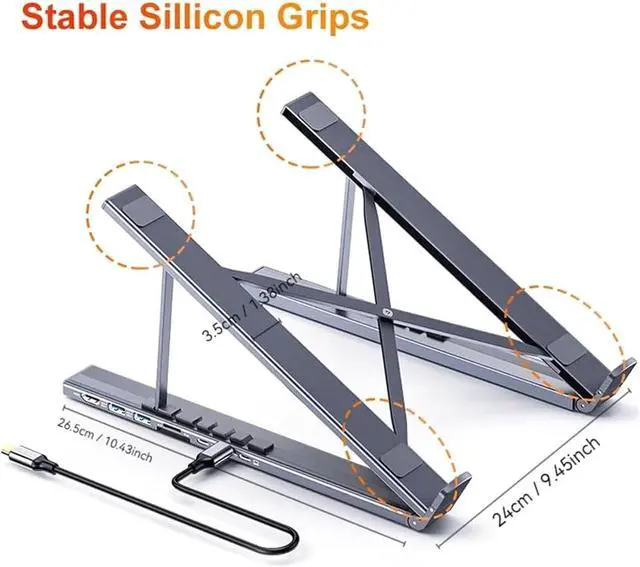 Alt view image 7 of 7 - 8-In-1 Usb-C Laptop Stand, Civilizek 8-In-1 USB-C Laptop Stand, Upliftjoys Laptop Stand, Laptop Stand Extension Tool, with 4K Hdmi, 4 USB 3.0, Pd, Foldable Computer Stand, for Laptops,Tablets (8 in 1)