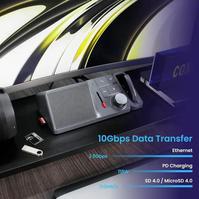 Alt view image 6 of 7 - H1 11-in-1 USB C Docking Station with AI Voice Recorder, Free Transcription & Summarization, Dual HDMI 4K@60Hz, 118W PD, 2.5Gbps Ethernet, 10Gbps Fast Data Transfer, SD/Micro SD 4.0 Card Reader (H1)