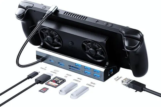 Main image of Docking Staion for Steam Deck/ROG Ally/Legion Go,10 in 1 Double Fan Steam Deck Dock.1000Mbps Ethernet,3.0 PD100W Charging,HDMI 2.0 4K@60Hz.6 USB Port. SD/TF Double Card Slot Steam Deck Dock.