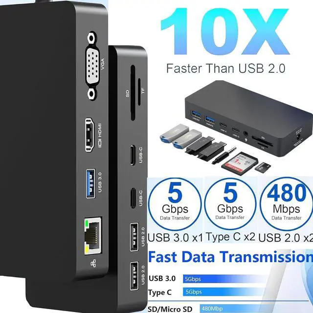 Alt view image 5 of 7 - Surface Pro Docking Station Dual Monitor 4K@60Hz HDMI+VGA, 11 in 1 Surface Dock 2 USB C Travel Surface Docking for MS Surface Pro 12/11/10/9/X/8/7/6/5/4/3,Surface Laptop 7-1, Surface Go/Book