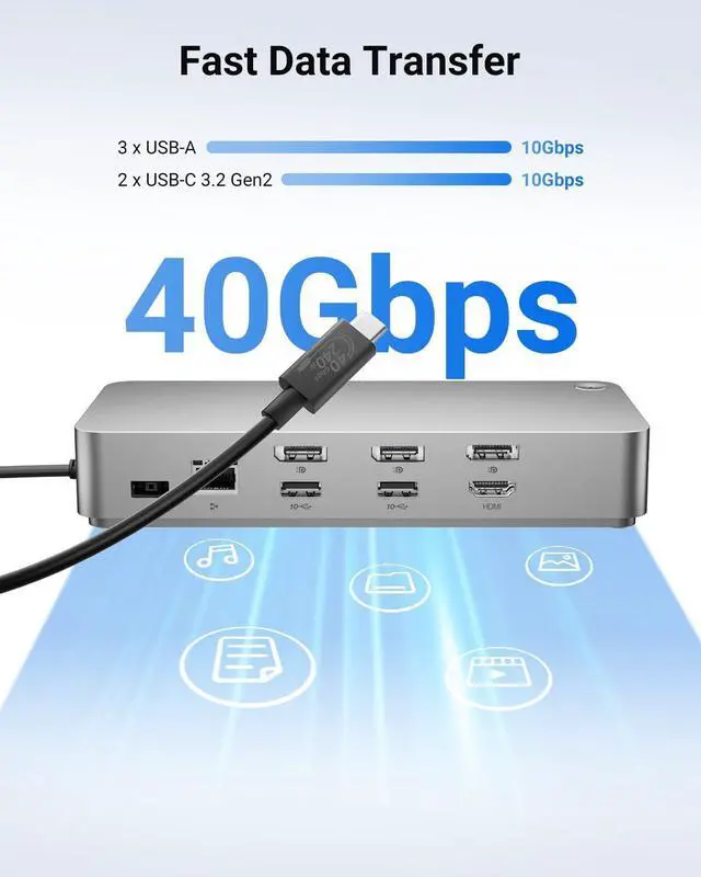Alt view image 3 of 7 - Laptop Docking Station(12-in-1), for Thunderbolt 4, USB 4, or USB-C Systems, 92W Charging for Laptop, 40 Gbps Data Transfer, Single 8K, Quad 4K Display, Ethernet, Compatible with Windows, MacOS
