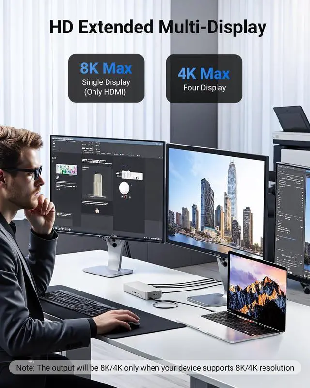 Alt view image 5 of 7 - Laptop Docking Station(12-in-1), for Thunderbolt 4, USB 4, or USB-C Systems, 92W Charging for Laptop, 40 Gbps Data Transfer, Single 8K, Quad 4K Display, Ethernet, Compatible with Windows, MacOS