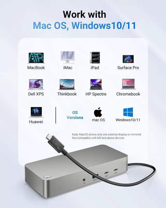 Alt view image 6 of 7 - Laptop Docking Station(12-in-1), for Thunderbolt 4, USB 4, or USB-C Systems, 92W Charging for Laptop, 40 Gbps Data Transfer, Single 8K, Quad 4K Display, Ethernet, Compatible with Windows, MacOS