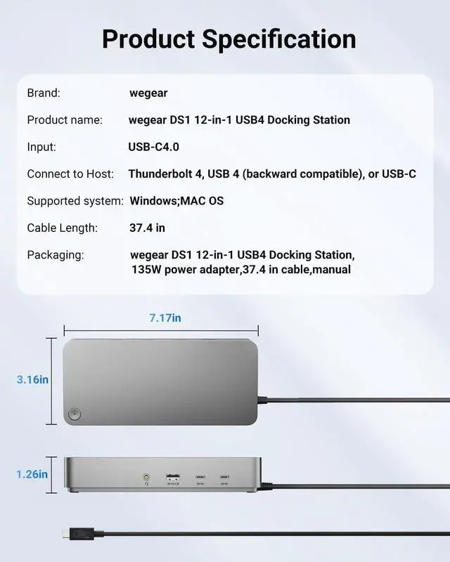 Alt view image 7 of 7 - Laptop Docking Station(12-in-1), for Thunderbolt 4, USB 4, or USB-C Systems, 92W Charging for Laptop, 40 Gbps Data Transfer, Single 8K, Quad 4K Display, Ethernet, Compatible with Windows, MacOS