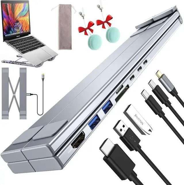 Main image of 8-in-1 USB-C Laptop Stand, 2025 New 8 in 1 Laptop Stand with Docking Station, Adjustable Laptop Docking Station Stand with 4K HDMI, 2 USB 3.0, Pd 100w, Plug &Play, for Home Offices Desks Cafés (1PC)