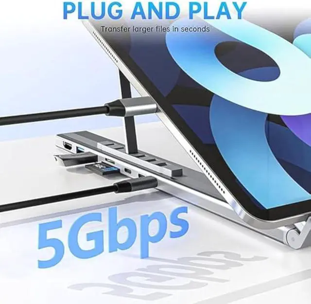 Alt view image 5 of 7 - 8-in-1 USB-C Laptop Stand, 2025 New 8 in 1 Laptop Stand with Docking Station, Adjustable Laptop Docking Station Stand with 4K HDMI, 2 USB 3.0, Pd 100w, Plug &Play, for Home Offices Desks Cafés (1PC)
