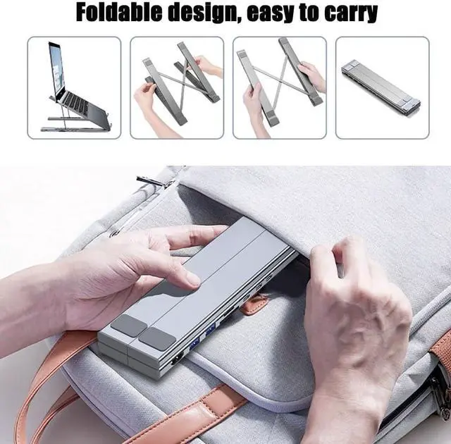 Alt view image 3 of 7 - Civilized 8-in-1 USB-C Laptop Stand, Civilizek Laptop Stand Docking Station USB C Hub, All-in-One Foldable Portable Tablet Stand with 4k Hdmi, 2 USB 3.0, Pd 100w for Home/Offices/School (1pc)