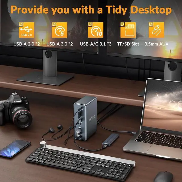 Alt view image 7 of 7 - iDsonix Thunderbolt 3 Dock Dual Monitor for MacBook, 15 in 1 USB C Docking Station Dual Monitor with Thunderbolt 3, DP, 3XUSB(10Gbps), 4XUSB A, Gigabit Ethernet, 65W Power Adapter for Mac & Windows