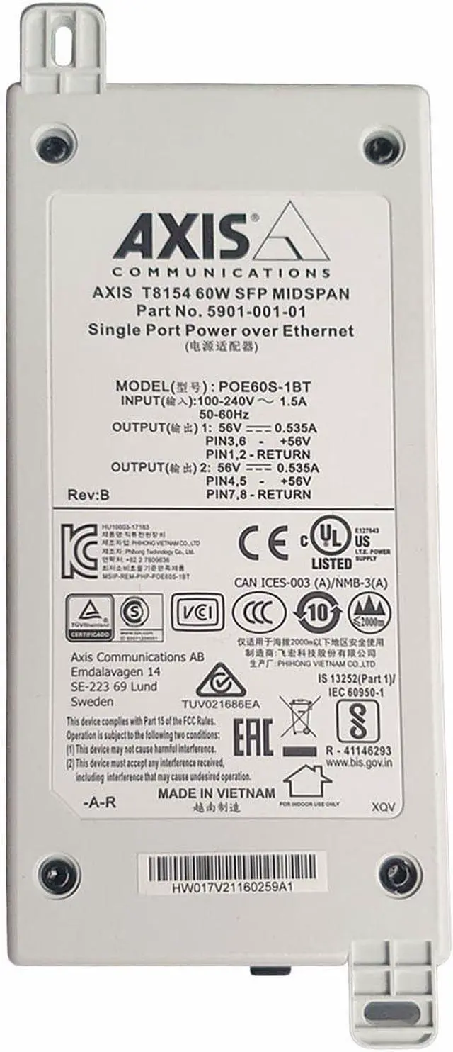 Alt view image 3 of 3 - Axis Communications 5901-004 T8154 60W SFP Midspan Media Converter