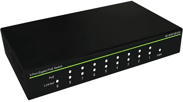 Main image of W Box 0E-9P8POEGIG 9 Port PoE Switch, 8 Port PoE + 1 Port Uplink, Plug and Play, 130W PoE Budget, 18 Gbps Switching Capacity, LED Indicator, 100-240 VAC