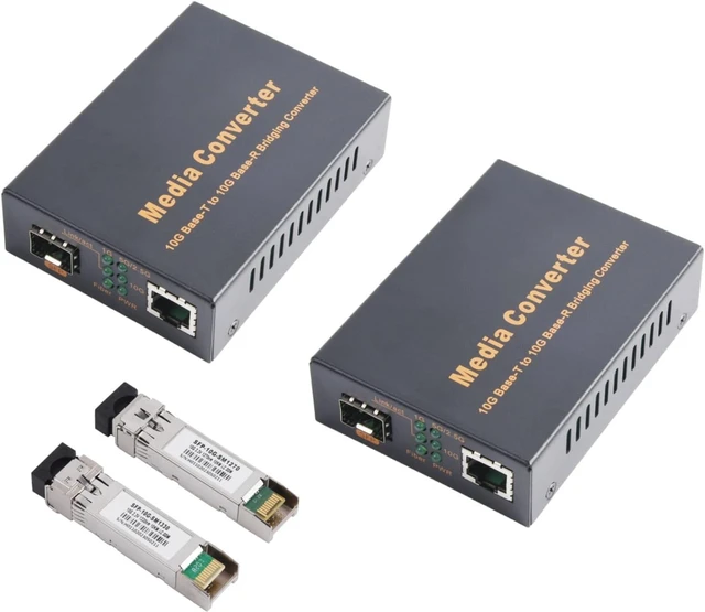 Main image of 10G SFP Media Converter - 1 SFP to 1 RJ45 Transceiver, 10Gbps Fiber Optic Switch with 10KM/20KM/40KM LC SFP Module (1 Pair & LC 10KM Kit)