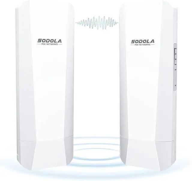 Main image of 2-Pack 900Mbps Wireless Bridges, 5.8G Outdoor CPE Point to Point 3-5KM Long Range Access with 14DBi High Gain Antenna,2 RJ45 LAN Ethernet Port,24V PoE Power, IP65 Waterproof WiFi Bridge Set