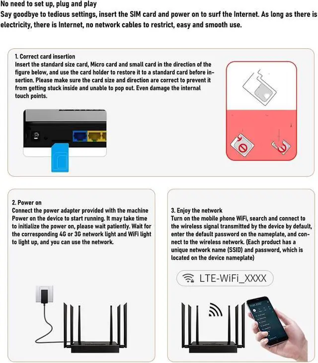 Alt view image 6 of 7 - 4G LTE Wireless Router Unlocked for B2/B4/B5/B12/B17, 300Mbps Mobile Hotspot with Antenna