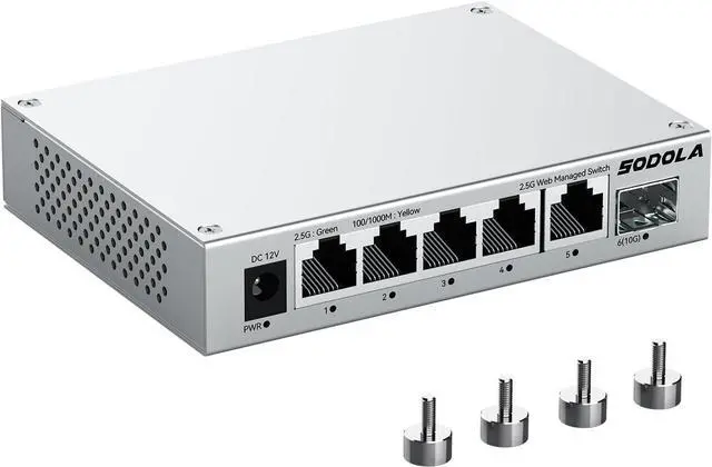 Main image of 5 Port 2.5Gb Switch Managed, 5X 2.5G Base-T Ports, 1x 10G SFP+,Aluminum Alloy Cooling & Magnetic Mounting - LACP/QoS/VLAN/IGMP Web 2.5G Network Switch for Homelab