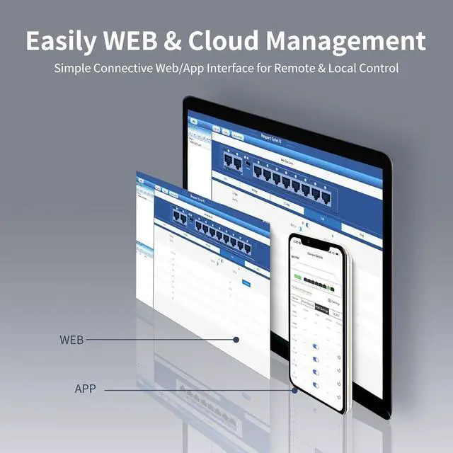 Alt view image 3 of 7 - POE Switch, 10 Port Gigabit Switch, Easy Smart Cloud Managed Switch/Ethernet Splitter for Small Bessiness/Home Network & Power Management, Fanless & Metal Design, VLAN. (10 gigabit Ports|120w 8*POE+)
