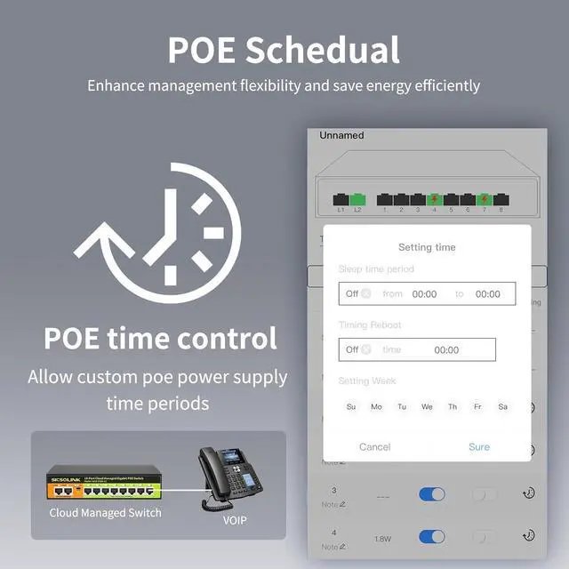 Alt view image 6 of 7 - POE Switch, 10 Port Gigabit Switch, Easy Smart Cloud Managed Switch/Ethernet Splitter for Small Bessiness/Home Network & Power Management, Fanless & Metal Design, VLAN. (10 gigabit Ports|120w 8*POE+)